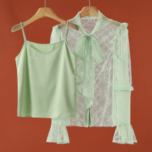 65%锦纶 两件套蕾丝衬衫 栖 辣妹镂空喇叭袖 014 春季 799