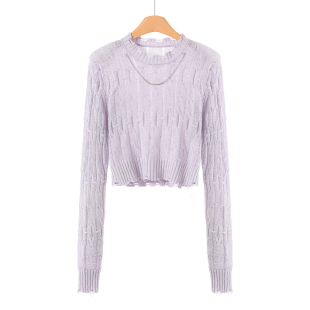 乞丐破洞带垫肩链条针织衫 399 春装 兰 043 46%锦纶