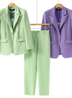 西湖阁老【逸】春装 通勤气质西装外套高腰小直筒西装裤套装661