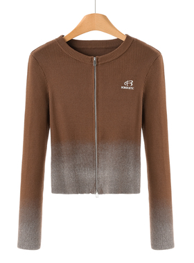 799 60%粘纤【莫Y】春装 圆领渐变色修身休闲开衫针织衫963