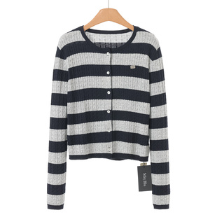 针织衫 499西湖阁老 粗条纹含桑蚕丝圆领开衫 春装 741 兰