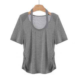 垫肩增高烫钻挂脖式 539 26春装 莫Y T恤734 94%醋酯纤维