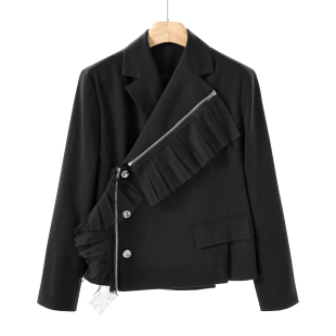 斜襟单排扣可拆卸网纱西装 西湖阁老 小众个性 春季 外套143 肆