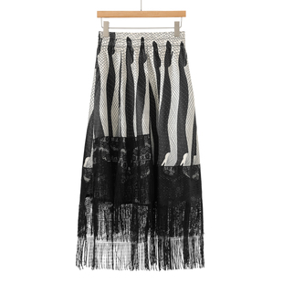 开叉不规则菱格印花松紧流苏半身裙062 春装 399西湖阁老 氐