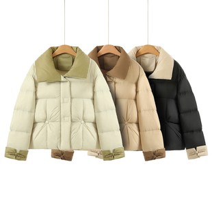 显年轻款 西湖阁老 盘扣翻边袖 冬装 翻领短羽绒服813 寇