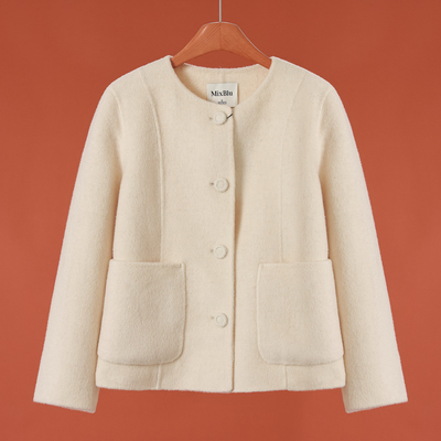 1599 100绵羊毛【兰】春装 温柔有质感双面呢长毛短大衣709