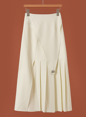 790西湖阁老【AL】春装*绍 装饰扣开叉百褶过膝半身裙725