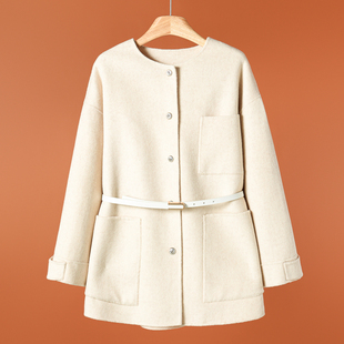 圆领单排扣配腰带中长款 冬装 双面呢外套201 1599西湖阁老