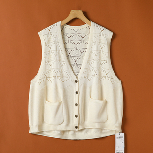 背心针织衫 西湖阁老 含棉网面镂空深V开衫 夏装 190弜 蓄