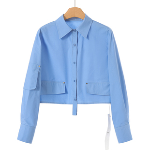 铆钉袋盖亲肤透气舒适短衬衫 890西湖阁老 绍 春装 962