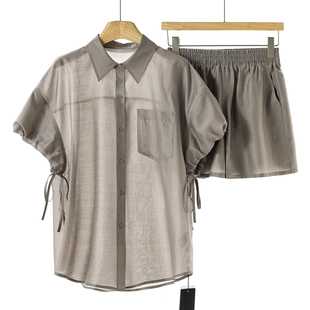 夏装 莫Y 翻领上衣 松紧腰短裤 434 899 天丝套装 88.7莱赛尔