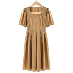 纯色方领套头收腰A字版 夏装 连衣裙066弜 鸶 678西湖阁老