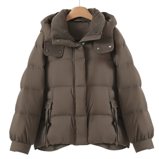 仿羊羔毛加绒翻领蓬松饱满连帽羽绒服721 冬装 西湖阁老 寇