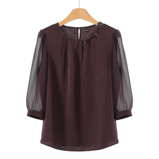 珂 雪纺衫 春装 立体花朵串珠拼折圆领七分袖 210 绍 西湖阁老