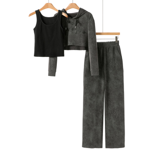 连帽卫衣 冬季 背带 松紧直筒裤 665 799西湖阁老 套装 兰