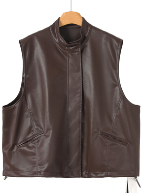 1599 羊皮革【韦】春装 小众简约轻奢立领皮衣马甲外套910