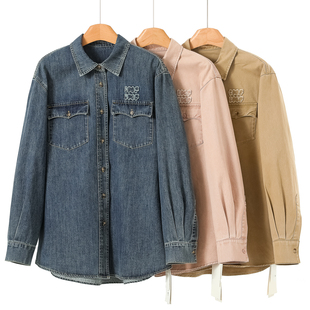 字母标翻盖带宽松开叉牛仔衬衫 春装 103 芙 659西湖阁老
