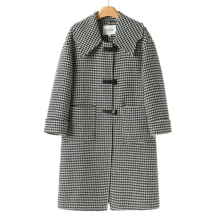 绍 1599 冬装 迪 皮袢摁扣千鸟格纹双面呢大衣855 69%绵羊毛