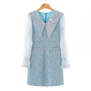 珠片刺绣小尖领喇叭袖 春季 连衣裙033 蕾 1299西湖阁老