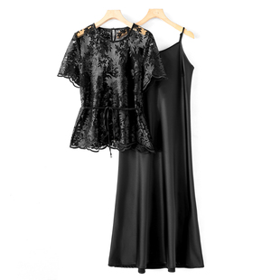 镂空小衫 西湖阁老 夏装 当季 醋酸吊带连衣裙两件套820弜 祝