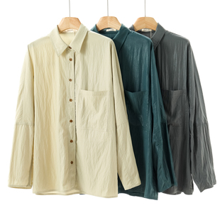 翻领单排扣纯色宽松舒适感衬衫 韩货春季 825 70%粘胶