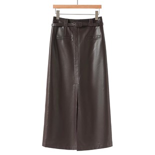 栖 配腰带半身长裙PU皮质套装 春装 外套 355 短款 西湖阁老