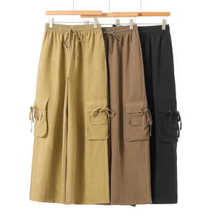 系绳双袋盖高腰拖地宽脚裤 990西湖阁老 绍 春装 939