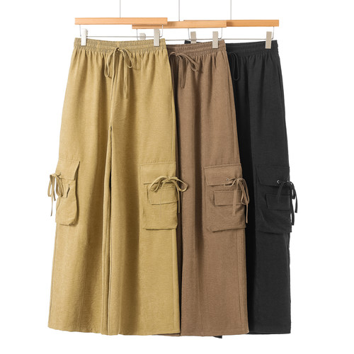 990西湖阁老【AL】春装*绍 系绳双袋盖高腰拖地宽脚裤939