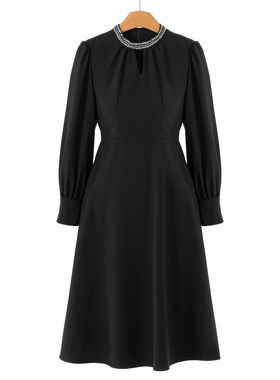 769西湖阁老【熠】春装 重工珠片立领收腰赫本风气质连衣裙105