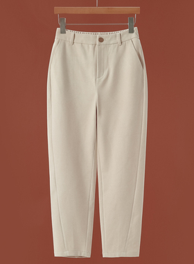 西湖阁老【采】冬装*绍 通勒极简风后腰松紧磨绒九分厚裤072