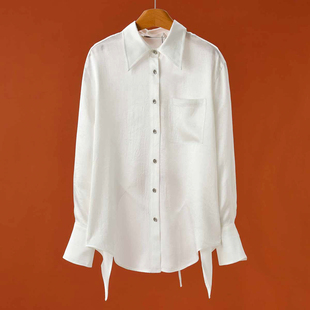 露背不规则系带绸面衬衫 699 春装 栖 750 100醋酸纤维