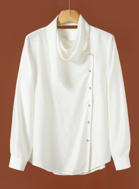 399 88%粘胶纤维【卡拉】春季 斜边扣法式飘带V领衬衫552