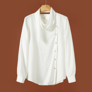 88%粘胶纤维 飘带V领衬衫 卡拉 斜边扣法式 552 春季 399