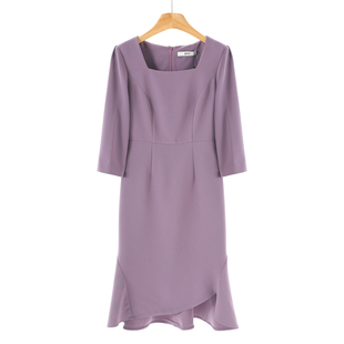 气质方领套头不规则鱼尾摆连衣裙119 春季 639西湖阁老 熠