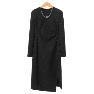 绍褶皱收腰开叉链条连衣裙 699 春季 桑S 711 30%锦纶