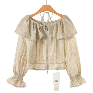 85%粘胶纤维 衬衫 熠 系带荷叶边一字领喇叭袖 505 春装 669