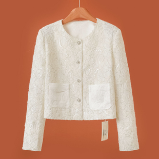 绕线花纹带珠片拼接袋小香风短金线外套502 春装 83%锦纶 俪