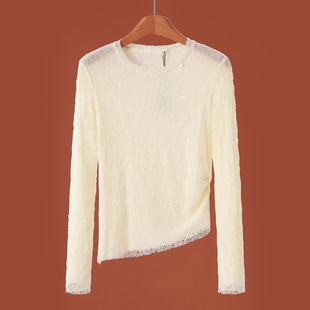 95%锦纶 T恤小衫 文 不规则弹力打底长袖 301 春装 339