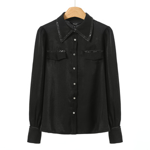 85%粘纤 天丝衬衫 奕 重工亮片镶边翻领泡泡袖 903 冬装 599