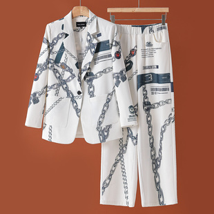 两件套套装 春季 松紧阔腿裤 256 一粒扣开叉西装 西湖阁老