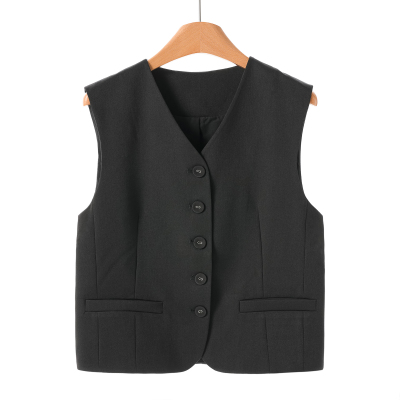 558西湖阁老【鸶】春装 通勤气质V领单排扣纯色马甲外套068