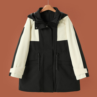 抽绳收腰拼色冲锋衣式 冬装 连帽羽绒服619 弟 2388鹅绒服