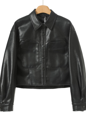 559西湖阁老【帛】26春装*绍 休闲宽松软面PU落肩袖按扣外套305