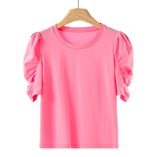 短款 西湖阁老 日常纯色泡泡袖 夏装 棉质T恤820 境