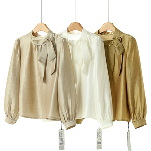 串珠系带小立领套头衬衫 冬装 622 卡拉 69%粘胶纤维