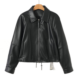 简约休闲翻领插肩袖 1999 拉春装 韦 纯色皮衣外套850 羊皮革