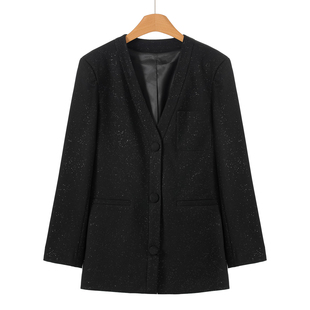 星空闪闪无领子后开叉含羊毛西装 春装 外套060 氐 西湖阁老