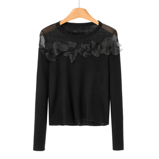 20%锦纶针织衫 599超有特色 圆领拼接半透修身 春装 706