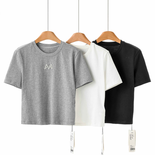 串珠字母甜辣露腰棉短T恤681 春装 379西湖阁老 栖