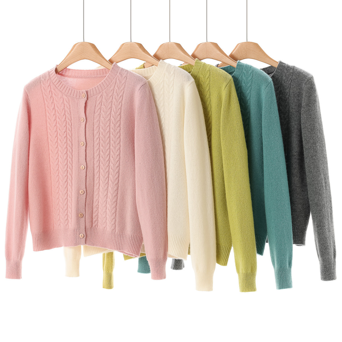 100羊毛【申】冬装 简约复古圆领麻花编织针织开衫外套005